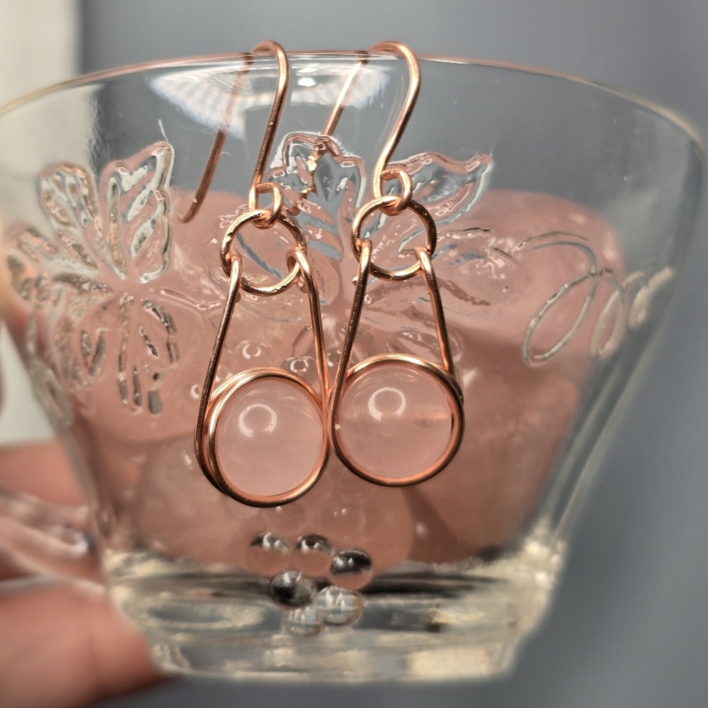 Artisan Pure Copper Rose Quartz Earrings